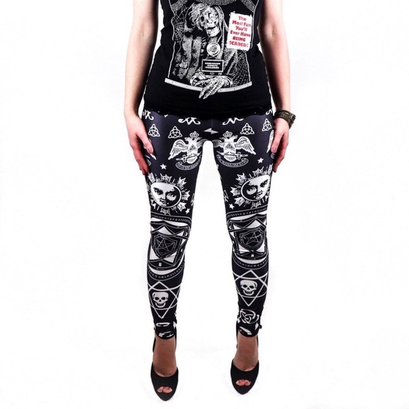 None Pants - Satanic Symbols Printed Leggings, Small